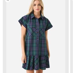HUNTER BELL Plaid Dress in Green and Purple